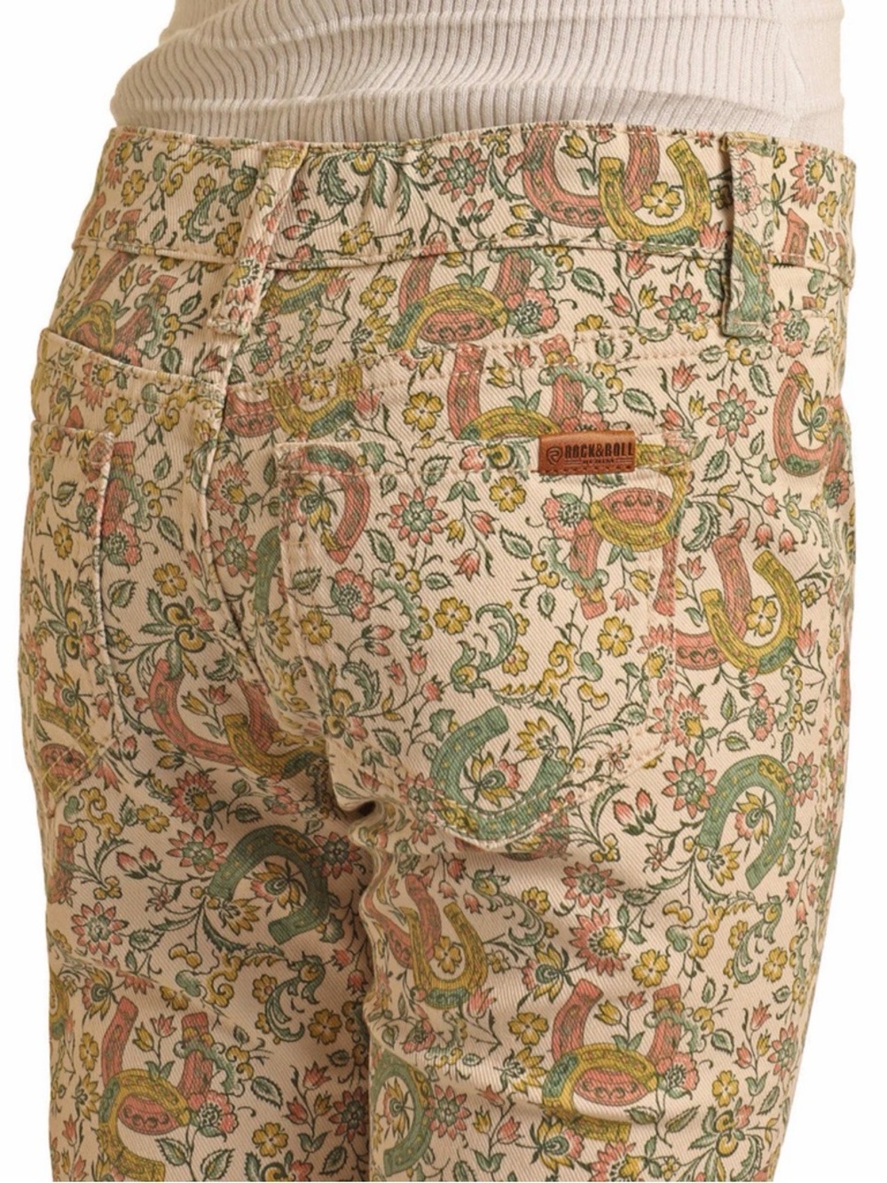 Girls Wrangler Floral Horseshoe Print Flare Jeans Size 10 Western Boho